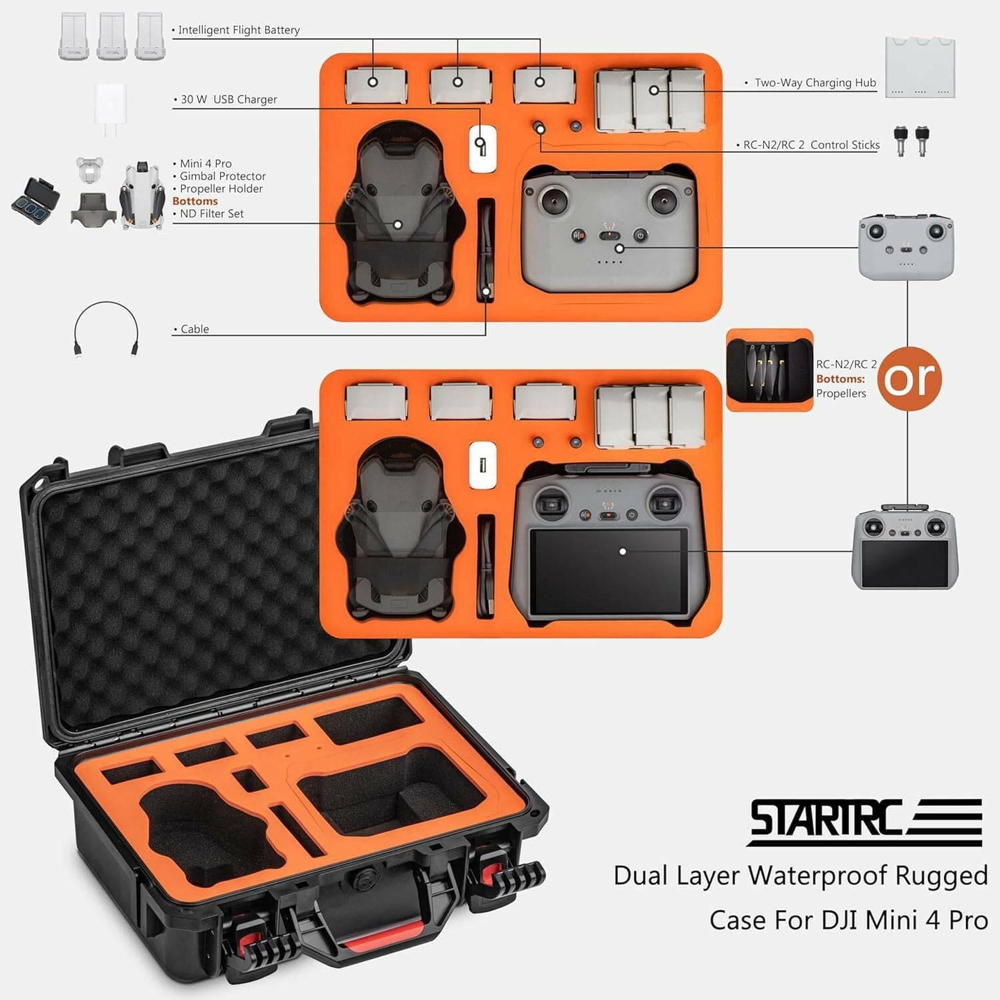 STARTRC Hard Case for DJI Mini 3/mini 3 pro/Mini 4 Pro Flymore combo(Orange foam) - Tech Trove Essentials 