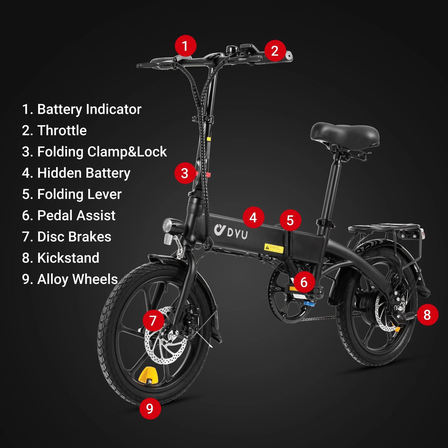 DYU A1F Pro 16 Inch Full Folding Electric Bike - Tech Trove Essentials 