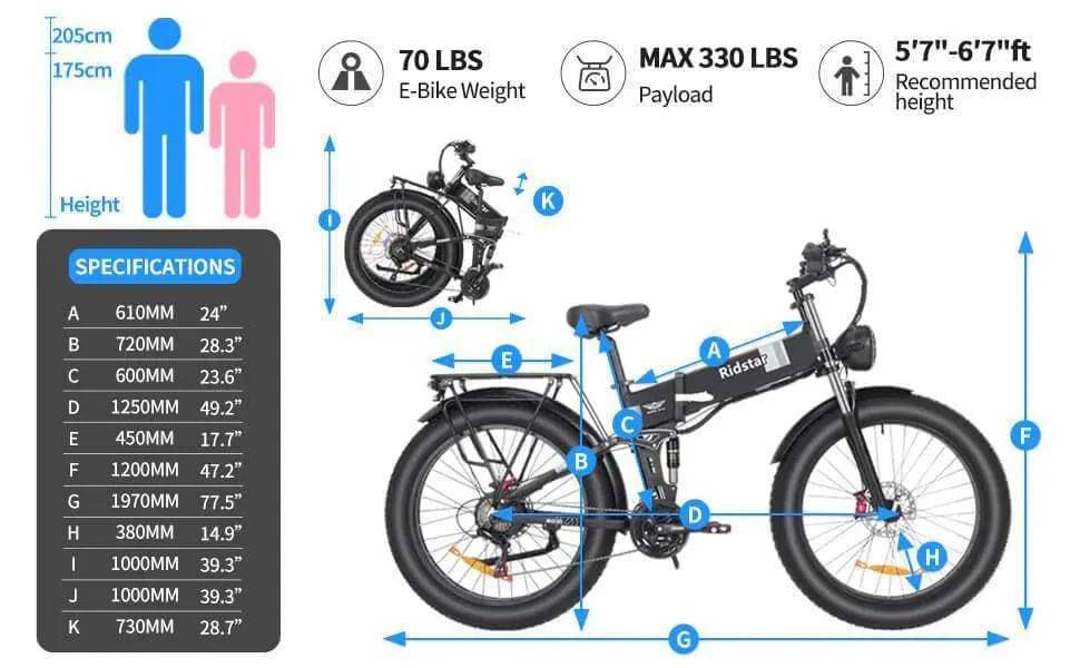 Ridstar H26 Pro 26" Folding Electric Bike 1500W Motor - Tech Trove Essentials 