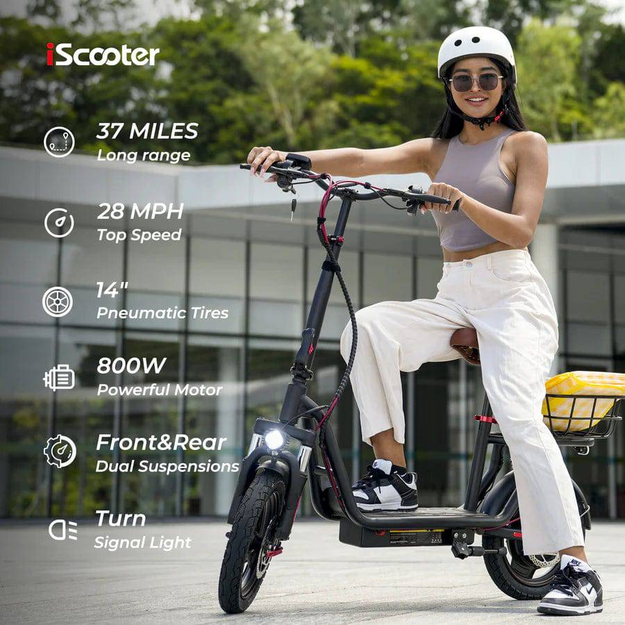 iScooter i12 Electric Scooter with Seat & Rear Basket - Tech Trove Essentials 