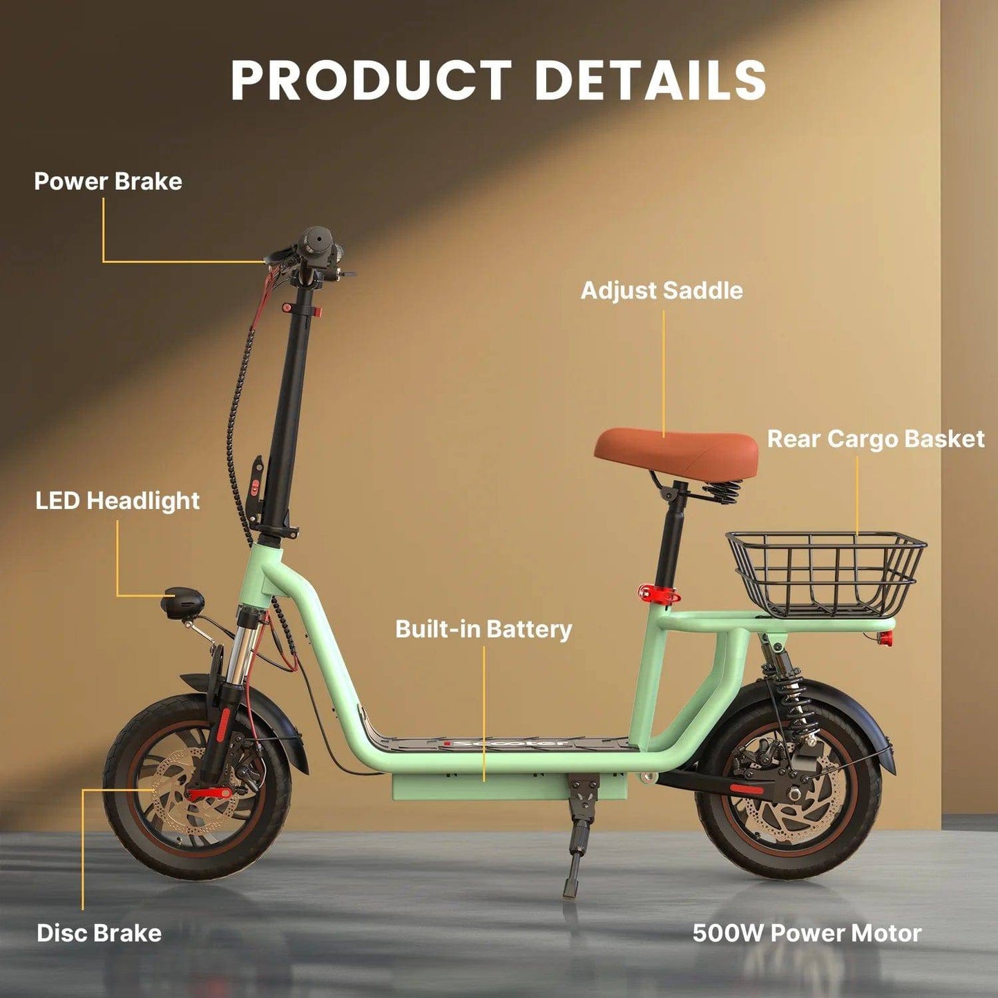 iScooter i12 Electric Scooter with Seat & Rear Basket - Tech Trove Essentials 