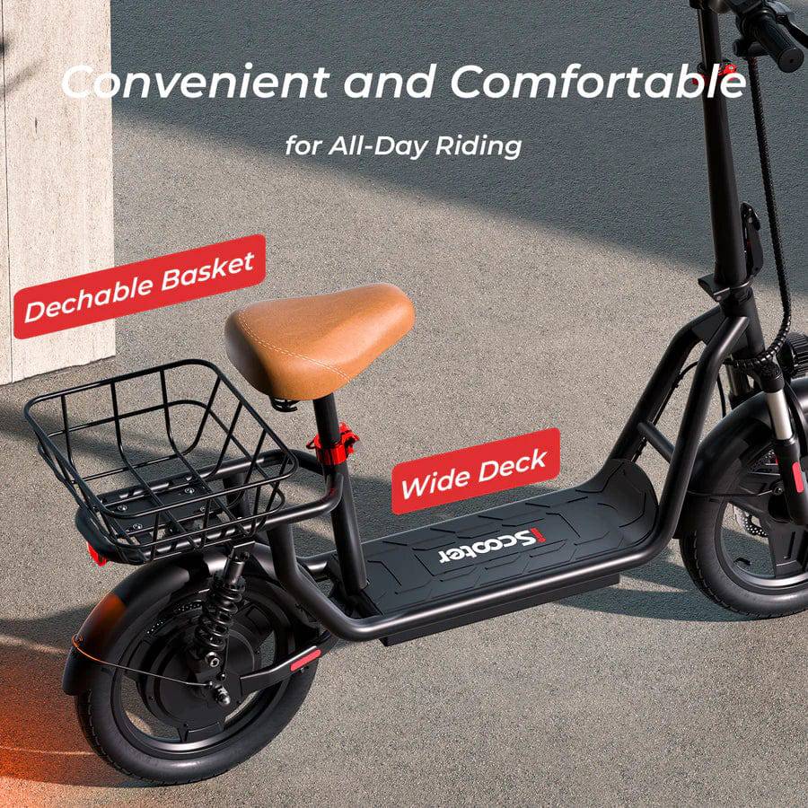 iScooter i12 Electric Scooter with Seat & Rear Basket - Tech Trove Essentials 